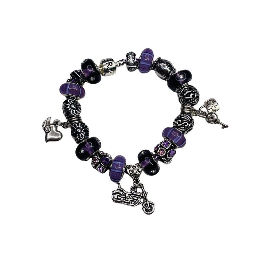 NWT Serjaden Purple & Silver Motorcycle Charm Bracelet